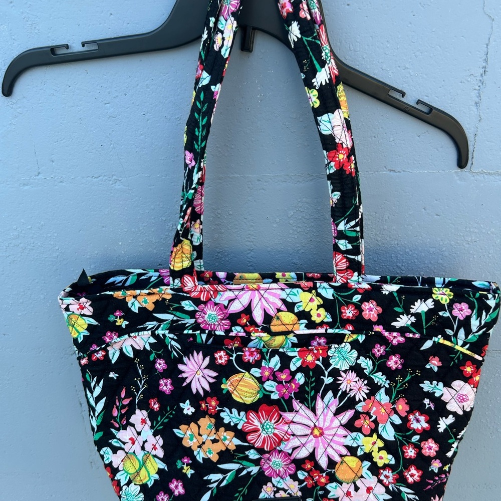 Vera Bradley Black Quilted Floral Tote with Multicolor Blooms